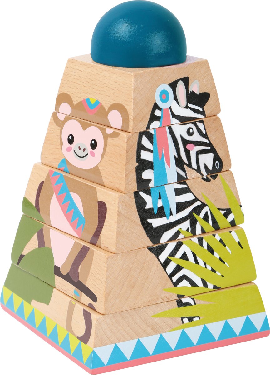 houten stapelpuzzel jungle: olifant, aap, zebra en tijger