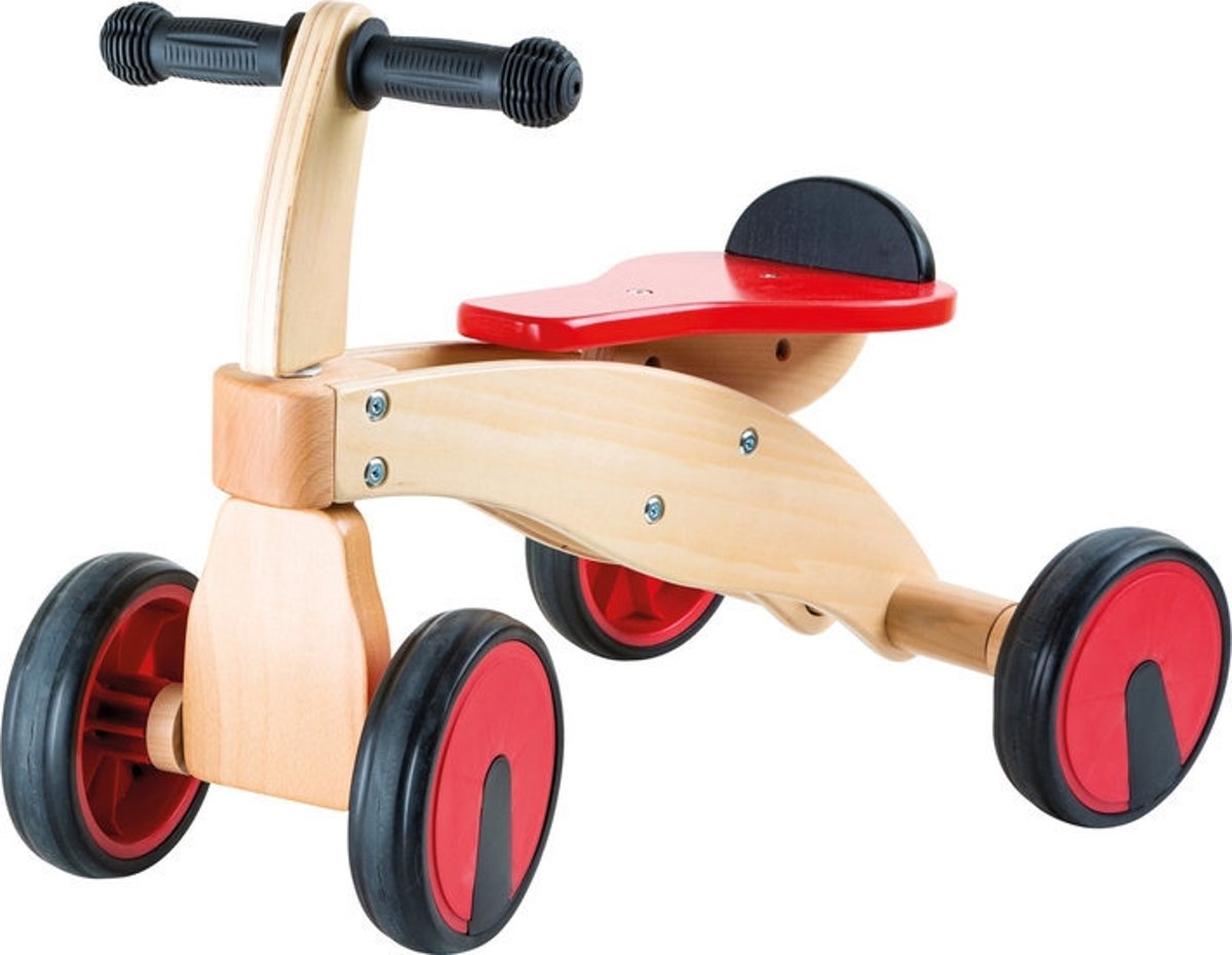 Houten loopfiets - 4 wieler -  Red racer - Rood - houten speelgoed vanaf 2 jaar