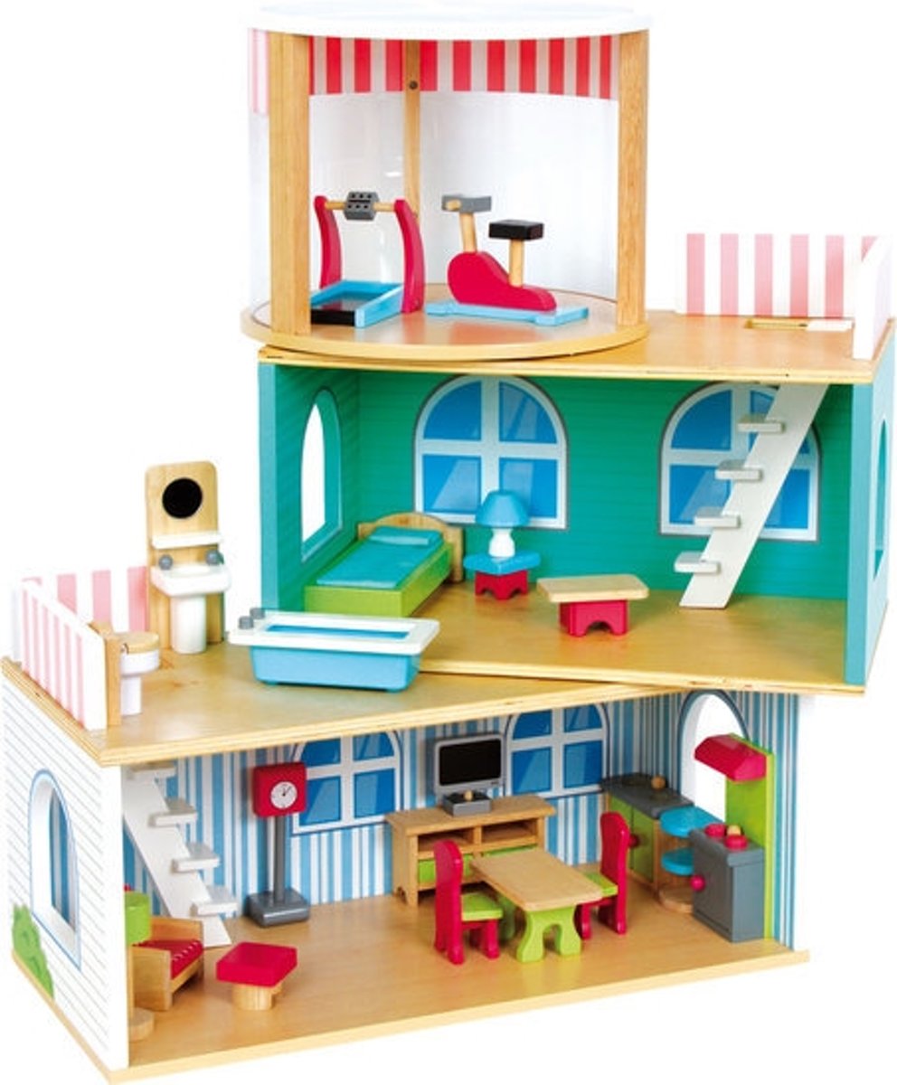 Houten poppenhuis - 3 individuele elementen + 22 onderdelen - houten speelgoed vanaf 3 jaar