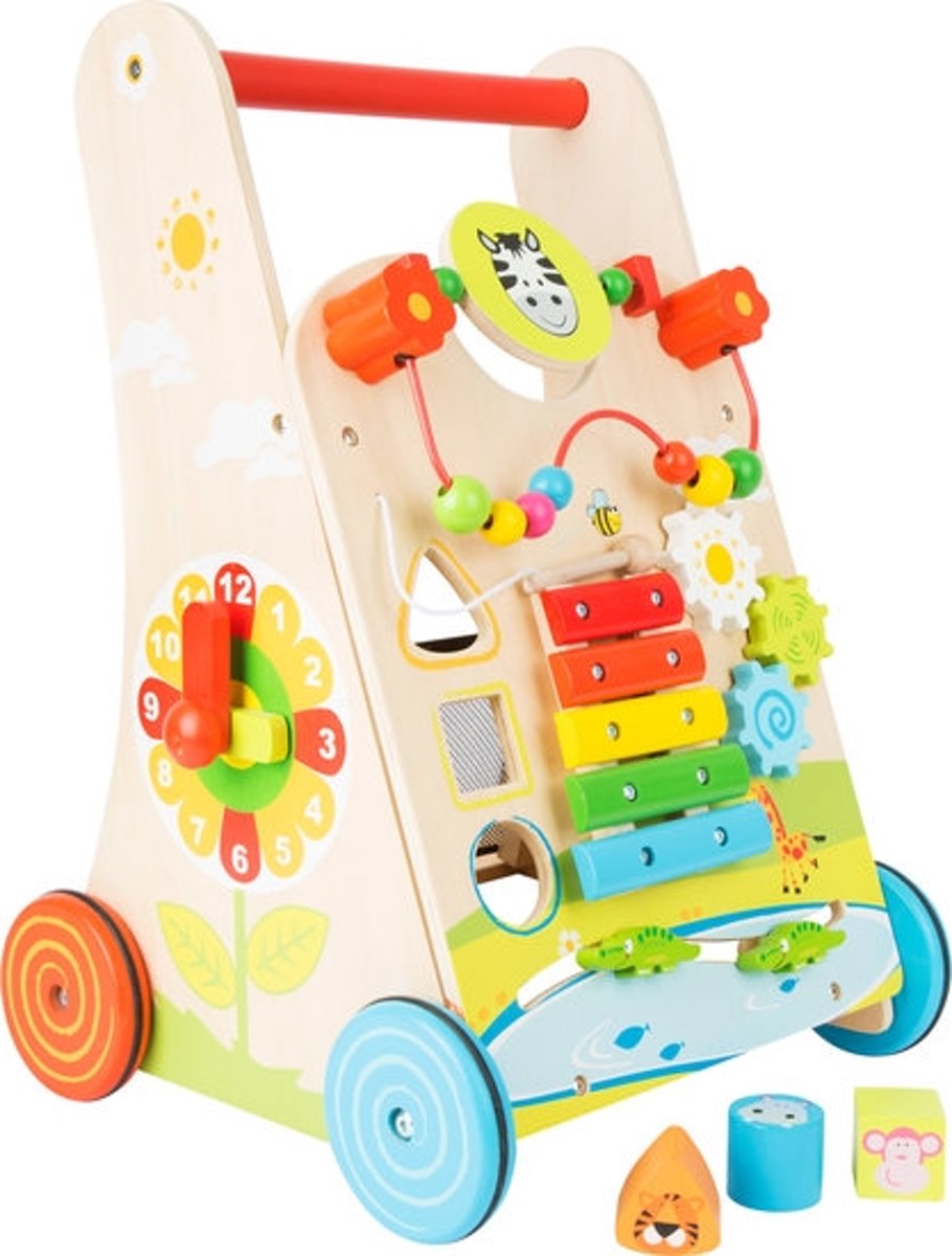 Loopwagen hout met activiteiten (baby walker) - Multi kleuren - Houten speelgoed vanaf 1 jaar