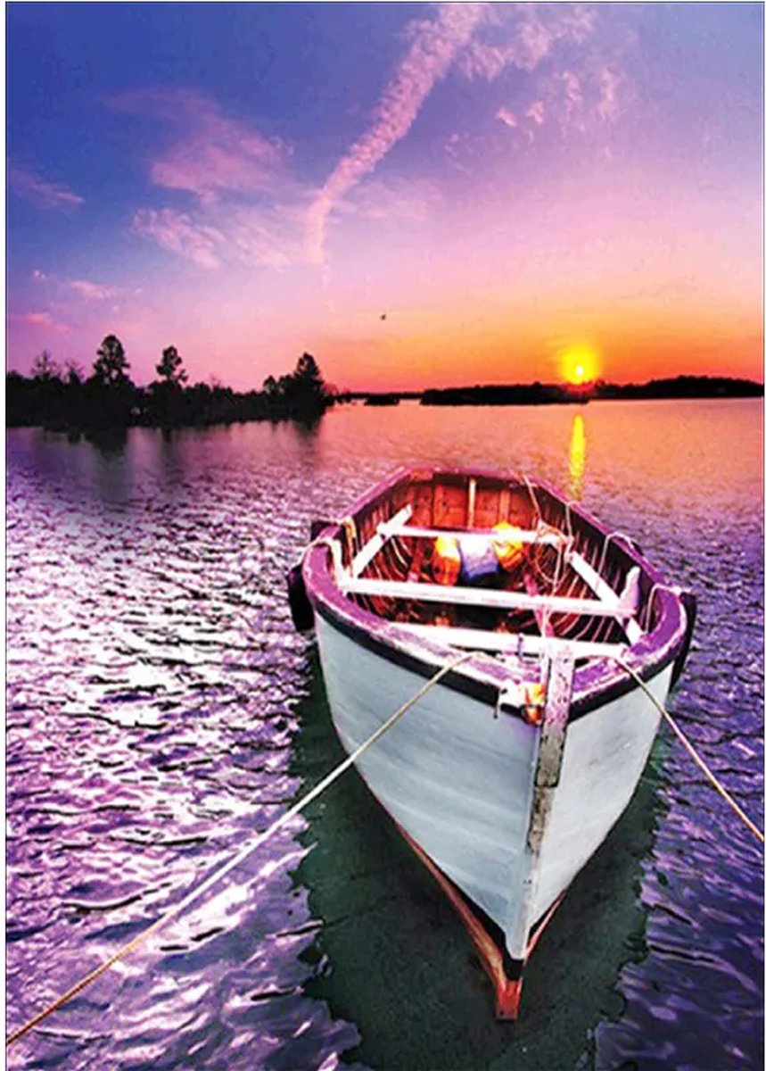 SIEPS Diamond Painting Volwassenen - Diamond Painting Kinderen - Kleurrijk Bootje Bij Zonsondergang - Inclusief Diamond Painting Pen , Bakje & Wax - 30 x 40 CM - Diamond Painting Pakket Volledig