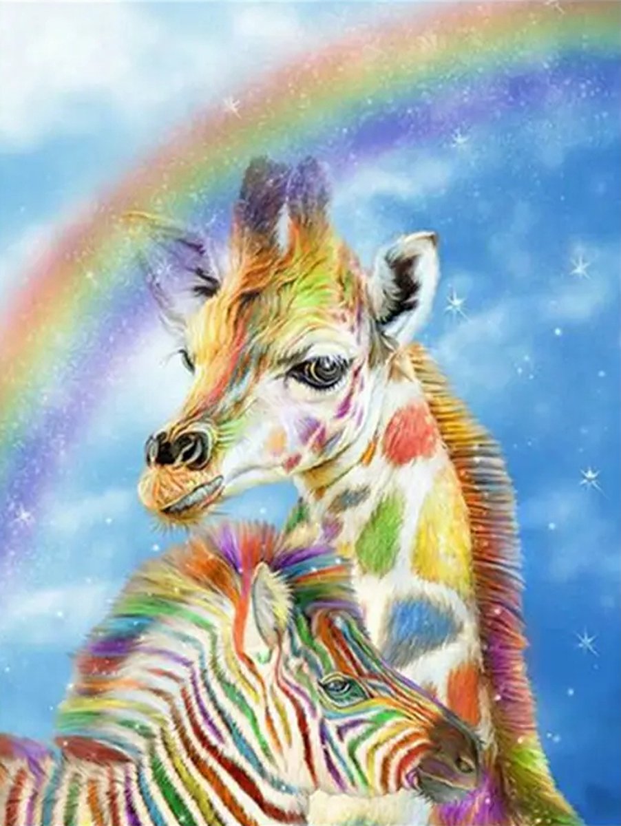 SIEPS Diamond Painting Volwassenen - Diamond Painting Kinderen - Kleurrijke Giraf & Zebra - Inclusief Diamond Painting Pen , Bakje & Wax - 30 x 40 CM - Diamond Painting Pakket Volledig