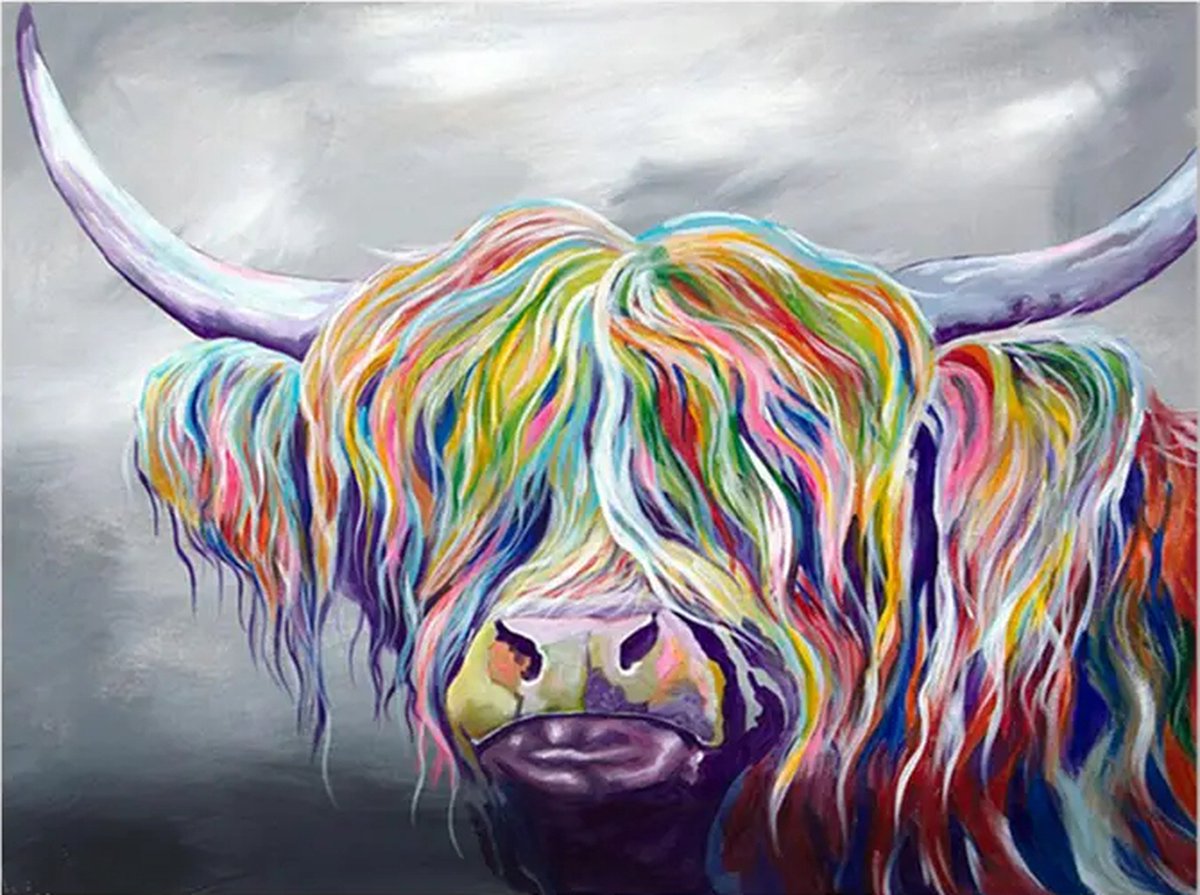 SIEPS Diamond Painting Volwassenen - Diamond Painting Kinderen - Kleurrijke Koe - Inclusief Diamond Painting Pen , Bakje & Wax - 30 x 40 CM - Diamond Painting Pakket Volledig