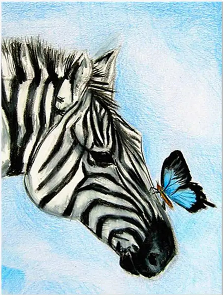 SIEPS Diamond Painting Volwassenen - Diamond Painting Kinderen - Zebra & Vlinder - Inclusief Diamond Painting Pen , Bakje & Wax - 30 x 40 CM - Diamond Painting Pakket Volledig