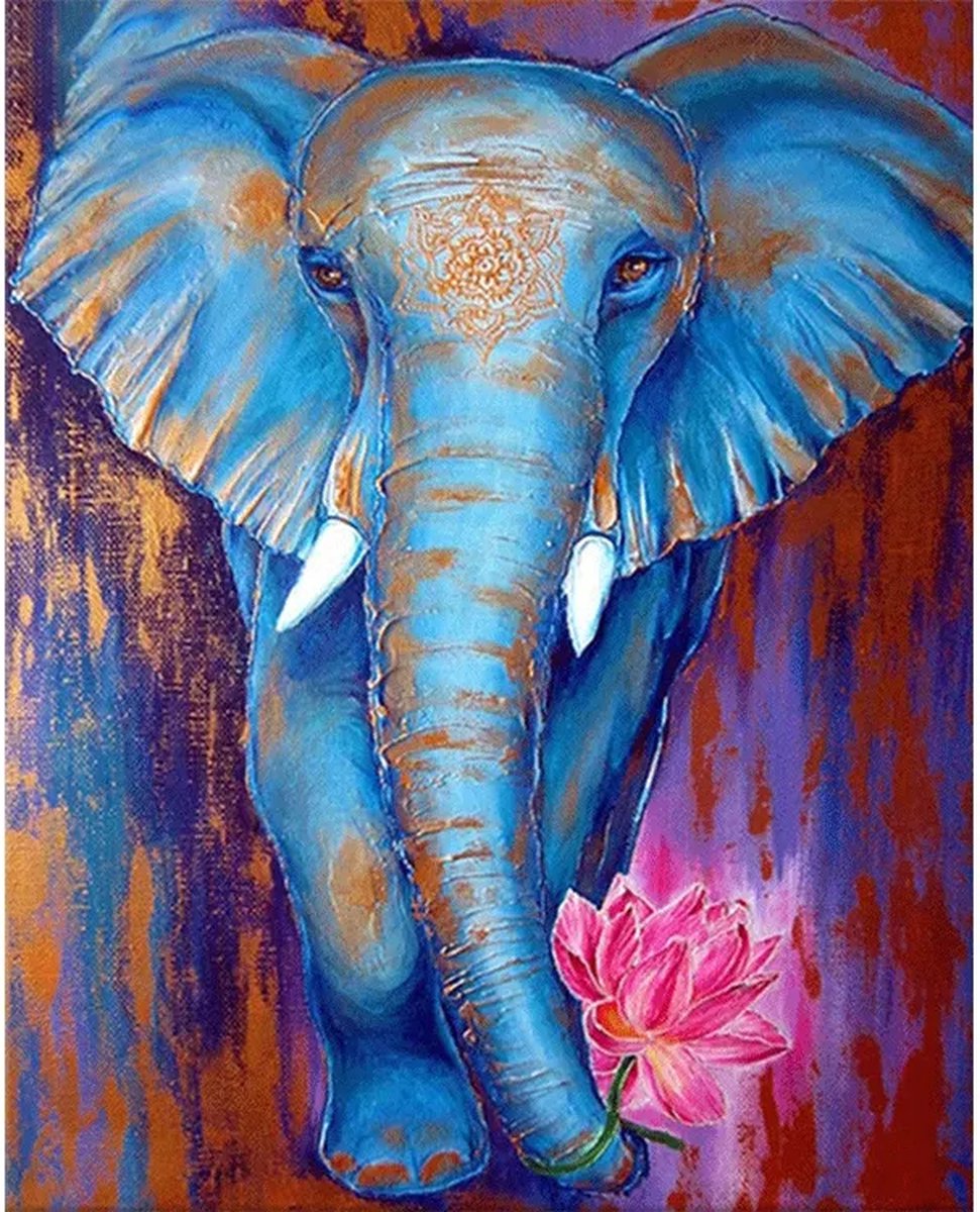 SIEPS Diamond Painting Volwassenen - Diamond Painting Kinderen -Kleurrijke Olifant met Bloem - Inclusief Diamond Painting Pen , Bakje & Wax - 30 x 40 CM - Diamond Painting Pakket Volledig