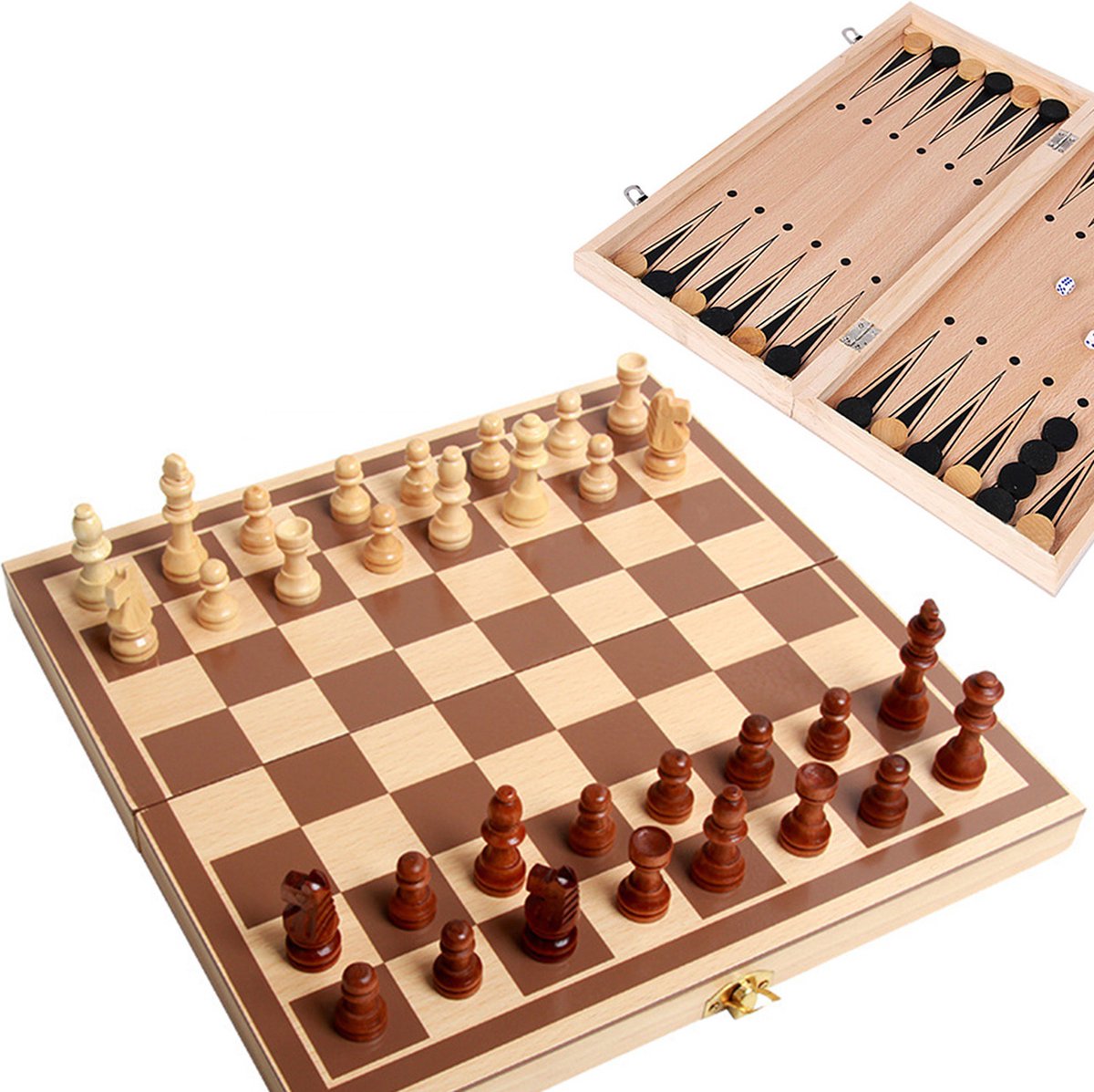SIEPS Schaakbord - met Schaakstukken - Backgammon / TricTrac - Schaakset - Chess Set - Hout - 30 cm