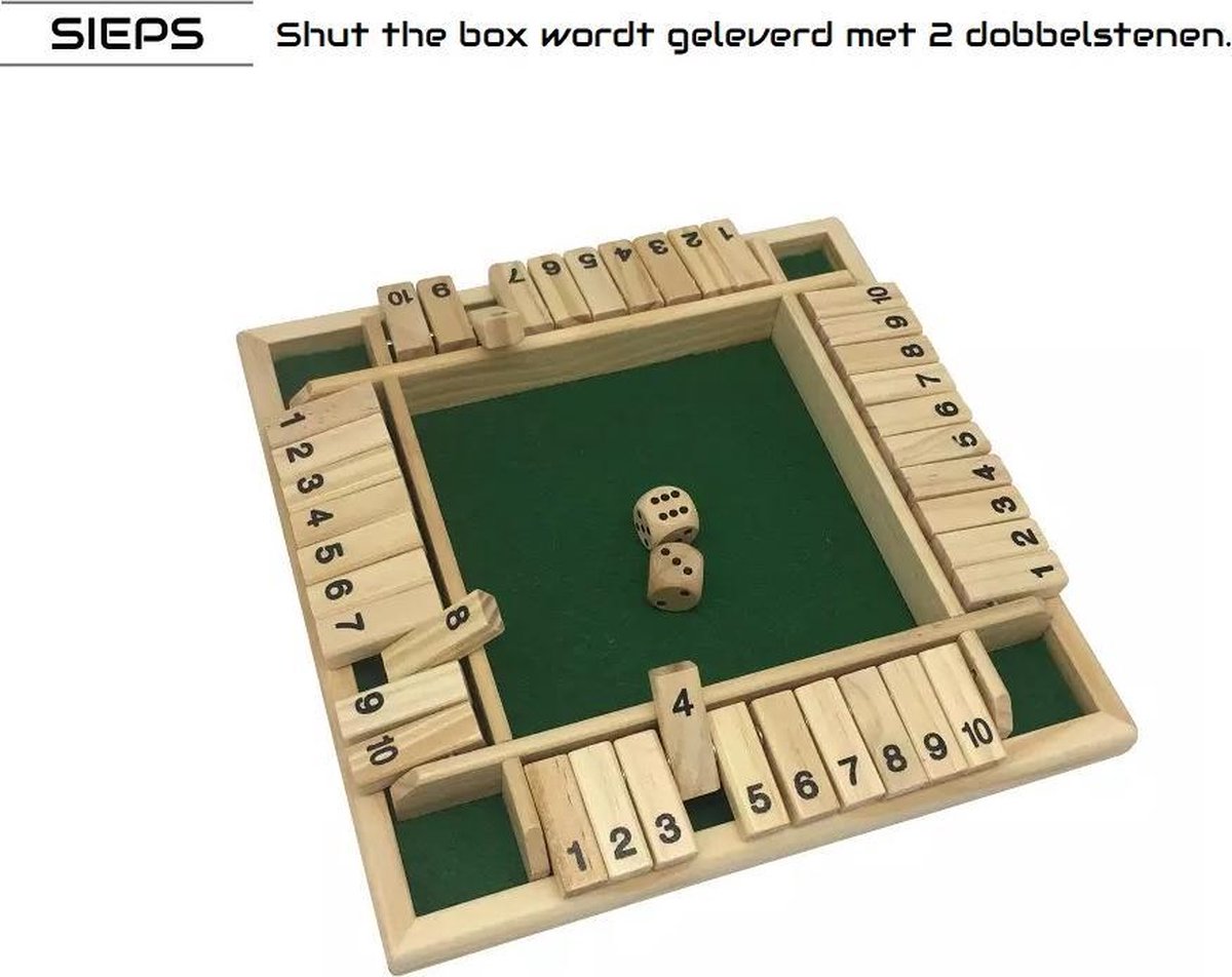 Shut The Box 4 Spelers - 1 Tot 4 Spelers - Reisspellen - Dobbelspel - Rekenspel