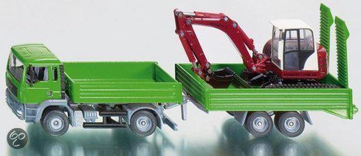 Siku Super Vrachtwagen met aanhanger en graafmachine