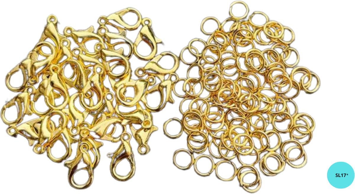 SL17 Karabijnsluiting Goud 20 stuks - Gouden Ringen 40 stuks - 12 mm