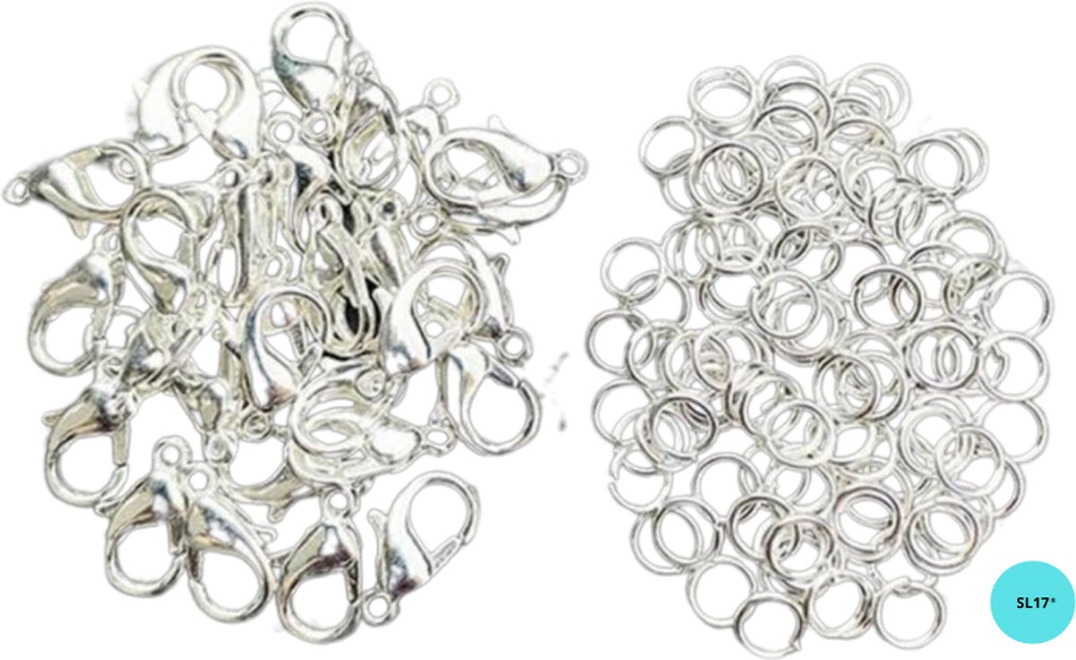 SL17 Karabijnsluiting Zilver 20 stuks - Zilveren Ringen 40 stuks - 12 mm