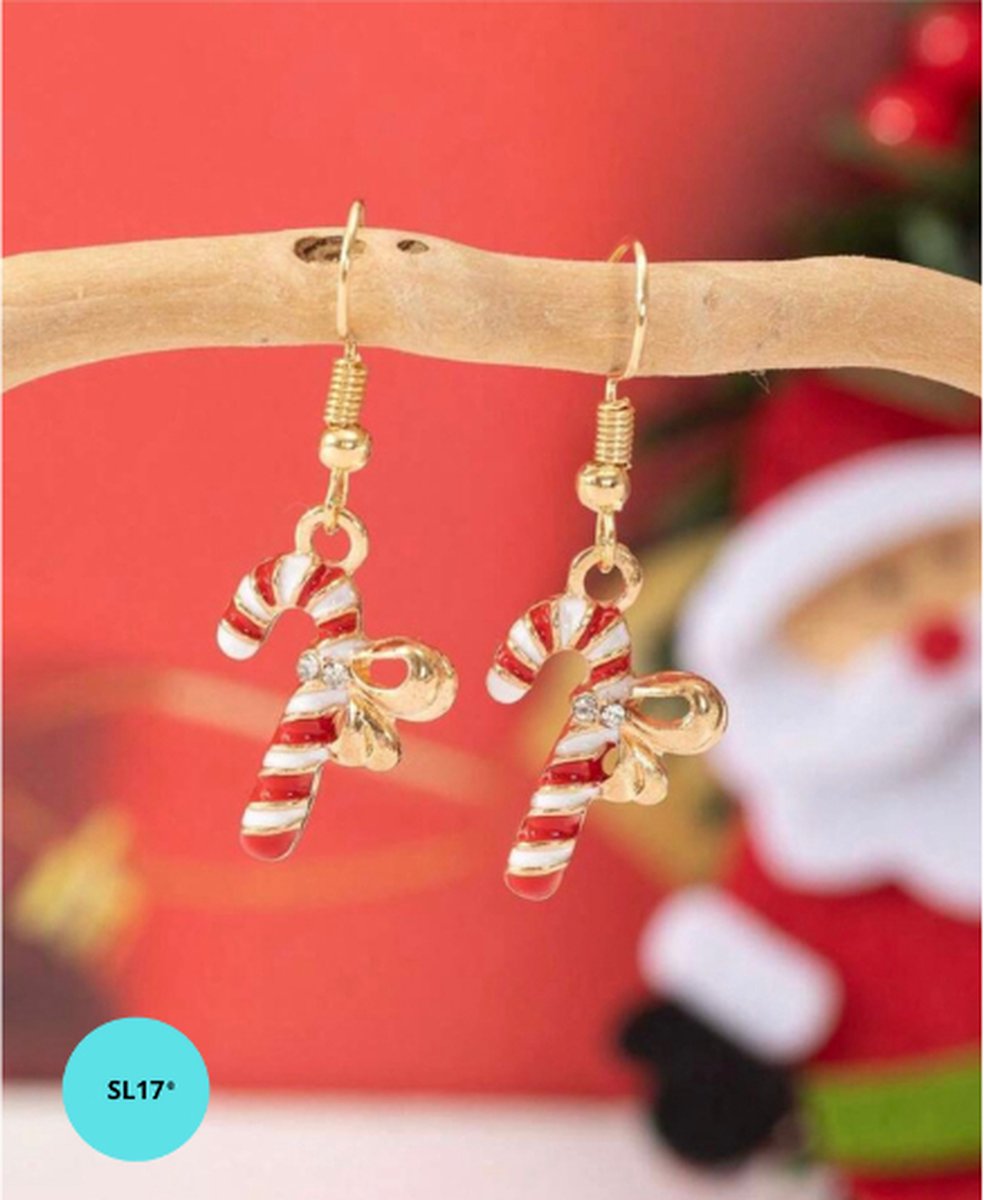 SL17 Kerst Oorbellen Dames - Oorhangers Zuurstok - 1 paar