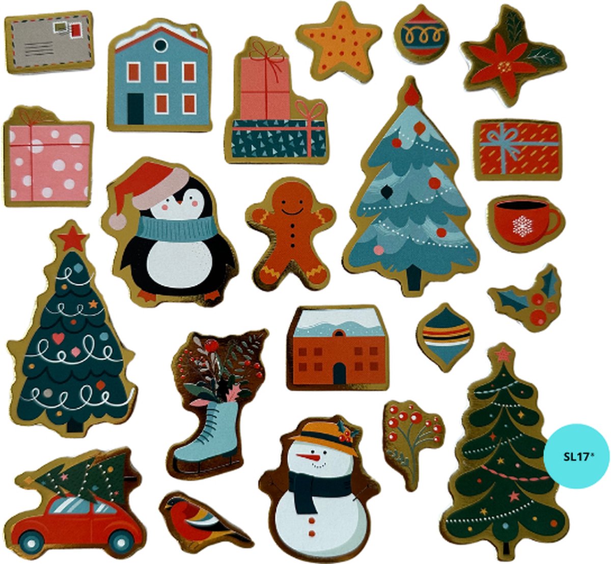 SL17 Kerst Stickers - 3D Kerst Figuren - Stickervel - 22 Stickers