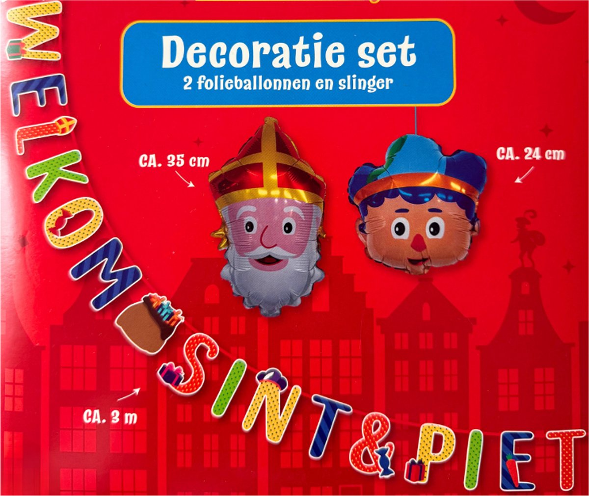 SL17 Sinterklaas Decoratie - Versiering - Slinger Welkom Sint & Piet met twee folieballonnen