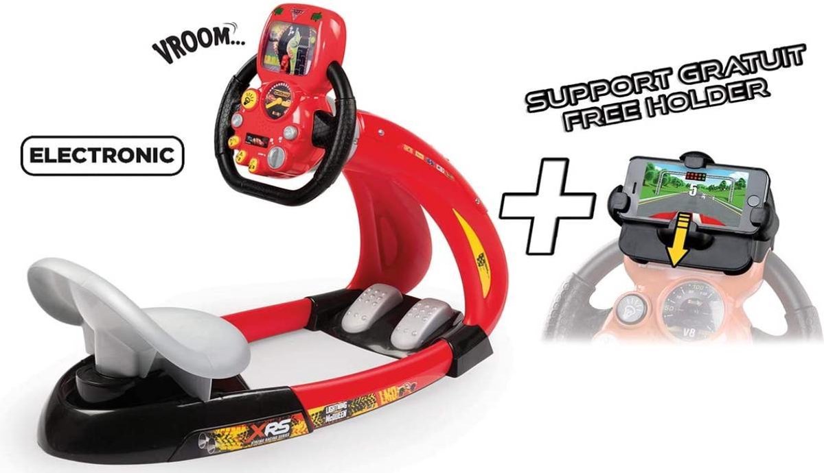 NumberOneCompany Smoby Cars XRS 370215 V8 Driver + smartphonehouder, simulator voor kinderen, elektronisch stuurwiel, geluiden en lichten