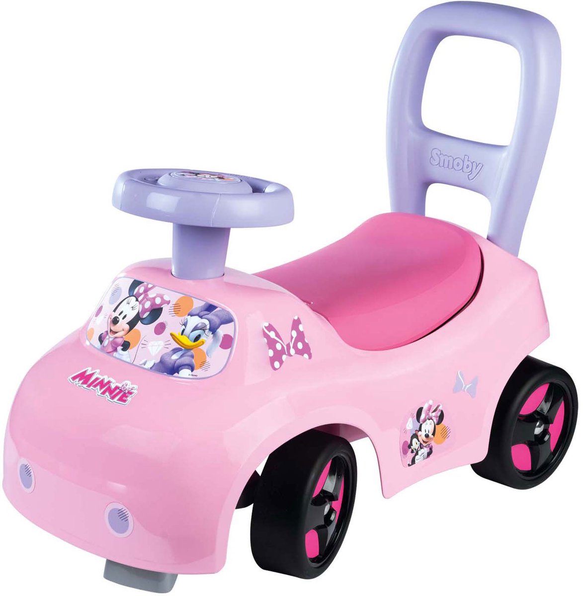 Smoby - 2 in 1 autokinderwagen - Minnie - Doos onder het zadel + claxon - Vanaf 10 maanden - Made in France
