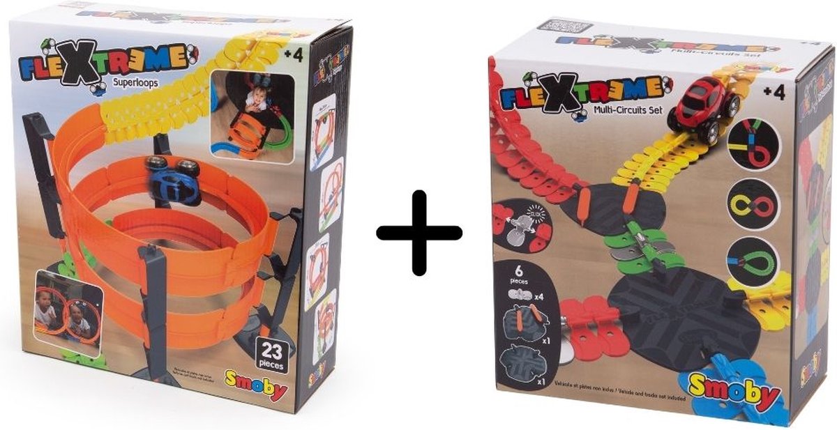 Smoby - FleXtreme Superloops Set & Multi-Circuits - Racebaanonderdeel - Racebaan - 29 Onderdelen - Kunststof