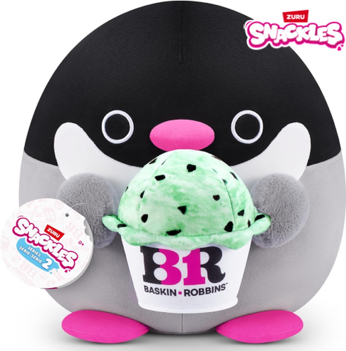 Snackles knuffel - Penguin Penelope met Baskin Robbin IJs 40 cm - Pluche Squishy Snackels Zuru Kawaii Kussen