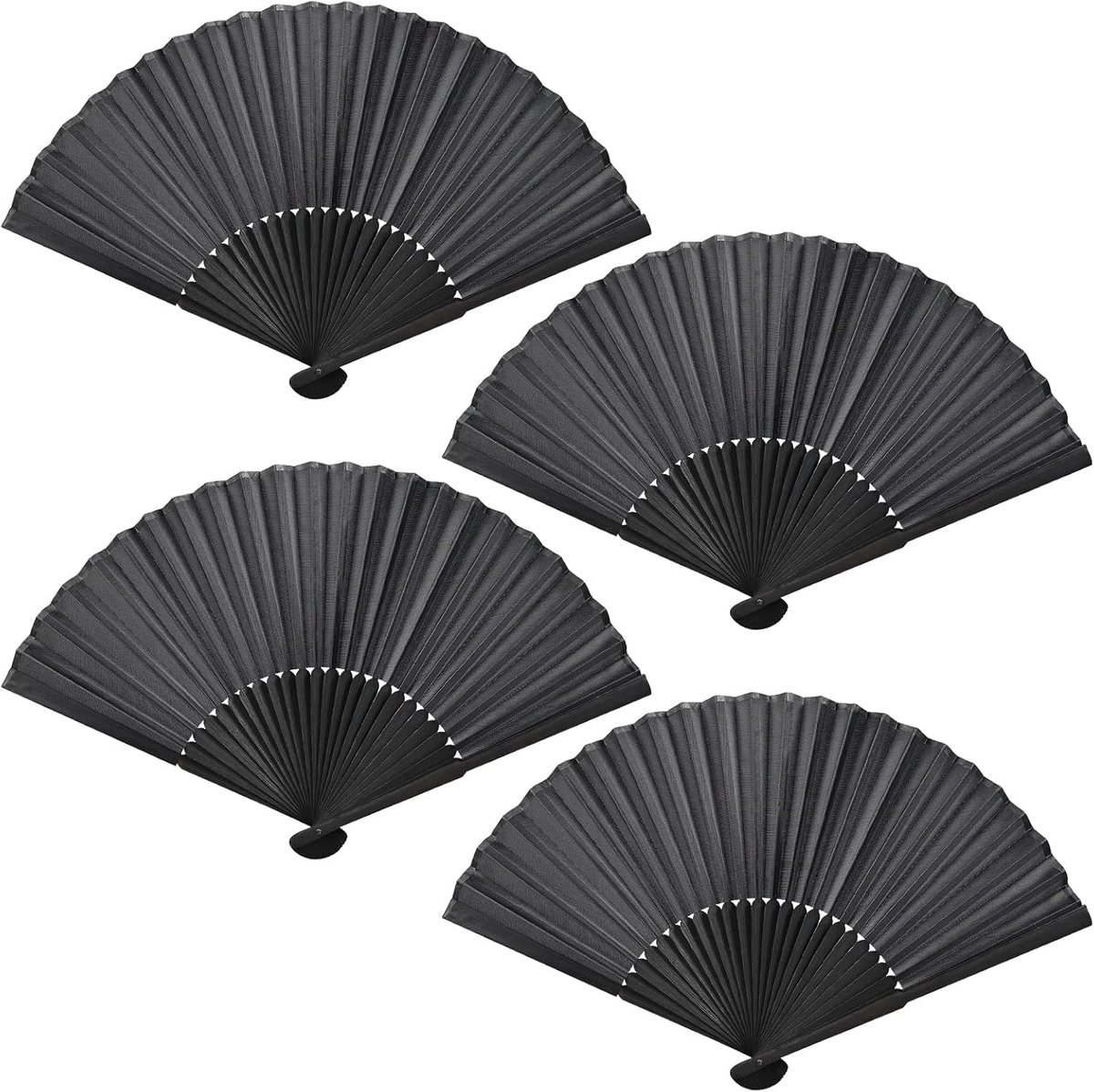 SNQ 4 Stuks opvouwbare ventilator - bamboe ventilator - klassieke zwarte ventilator - antieke ventilator - kleine opvouwbare zakventilator - effen opvouwbare ventilator - geschikt voor bruiloft, feest, cadeau, optreden, decoratie - zwart