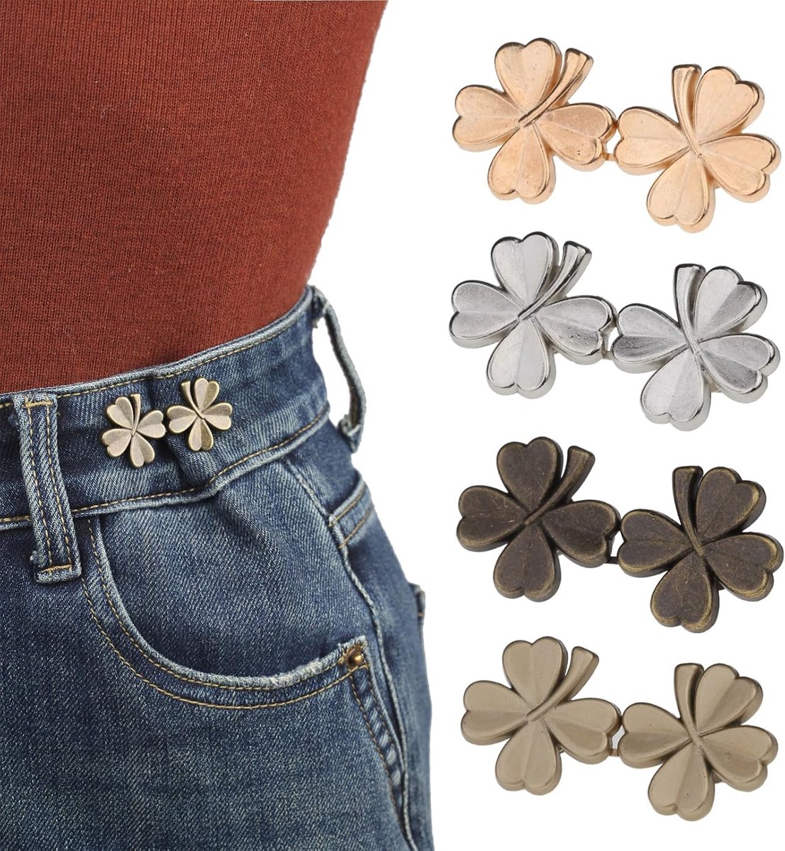 SNQ Broekspanners - Set van 4 - 20×50 mm - Tailleversteviging - Verstelbare tailleband - Geschikt voor jeans, broeken, jassen, shirts, jurken - 4 kleuren