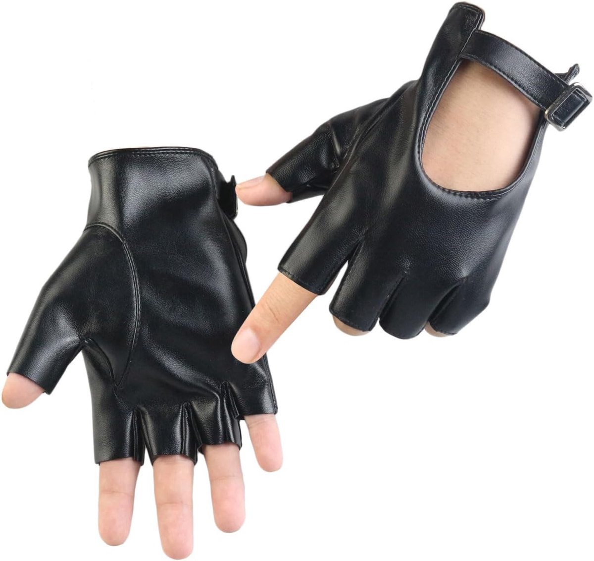 SNQ Long Vrouwen vingerloze faux lederen handschoenen-punk rock gothic halve vinger handschoenen-ongevoerd motorkostuum dansen prestaties handschoenen-één maat