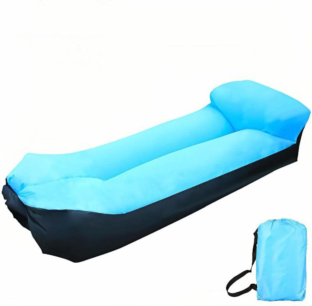 SNQ Luchtbed - 230 × 70 cm - Luie opblaasbare bank - Eenpersoons - Draagbaar opblaasbaar matras - Zitten of liggen - Geschikt voor kamperen in de buitenlucht en muziekfestivals - Blauw