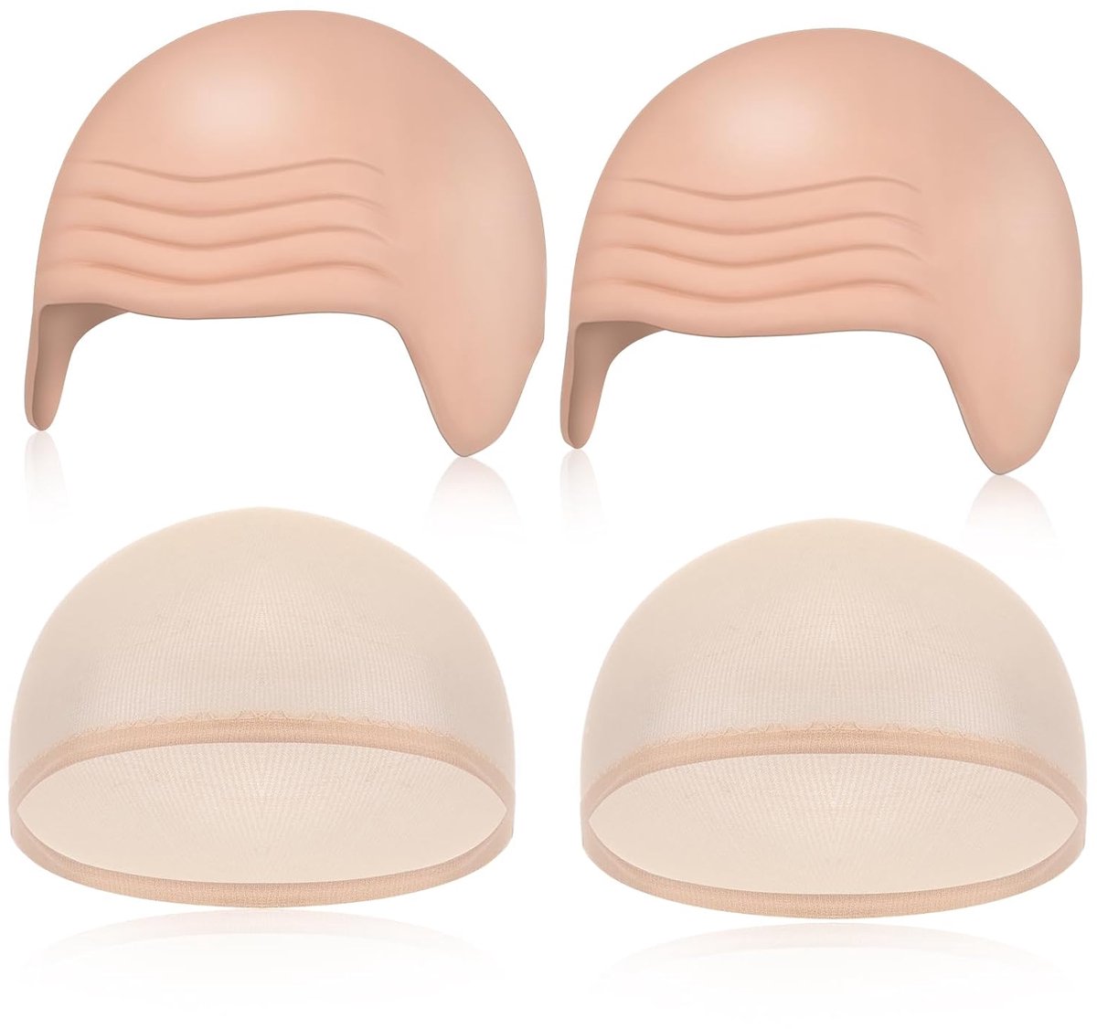 SNQ Pruikenkappen - 4-pack - Halloween Kaalkapjes - Cosmetische Latex Kaalkapjes - Kostuumaccessoire - Geschikt voor Halloween, Themafeesten - Beige