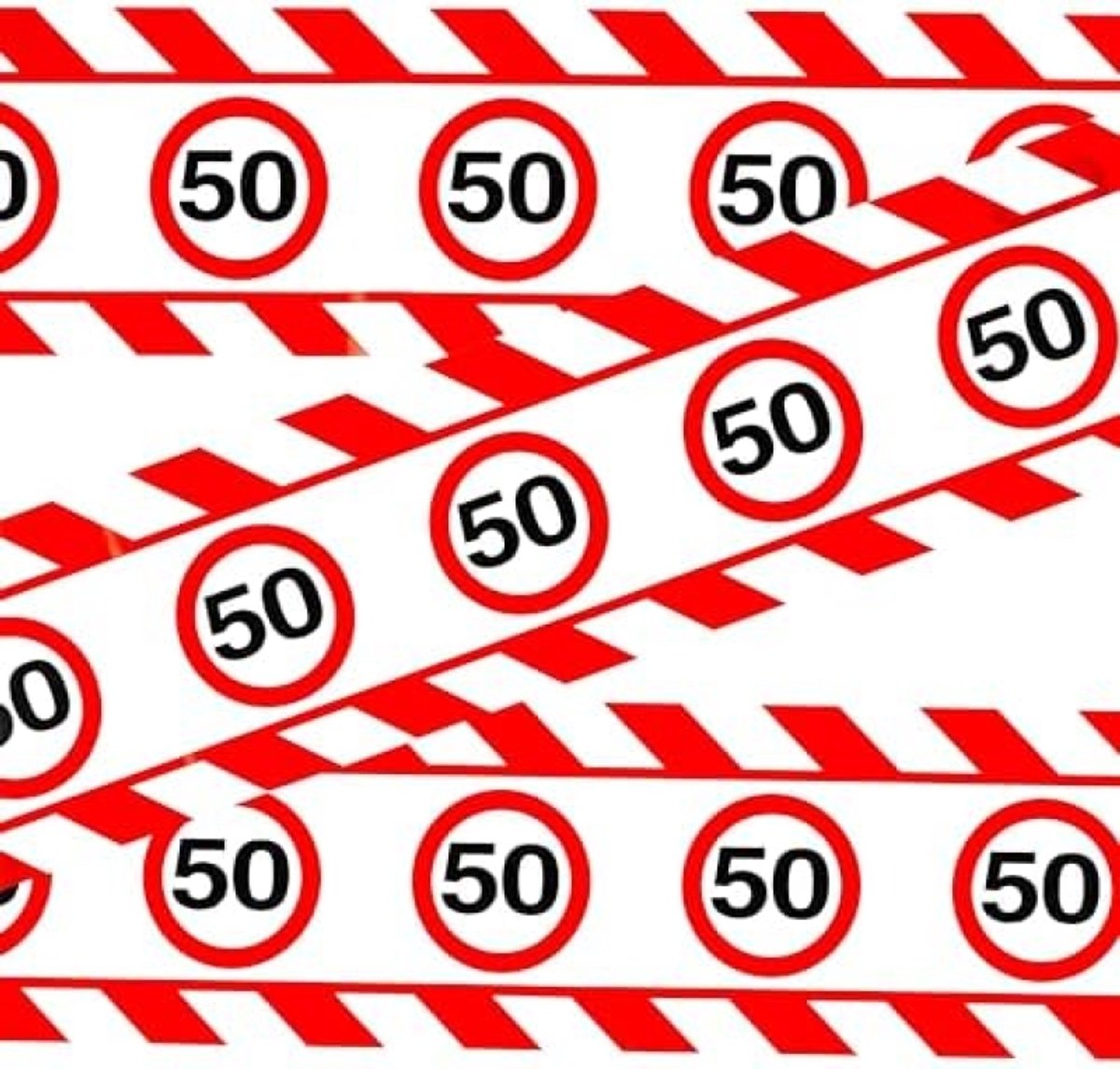 50e Verjaardag Afzetlint met Verkeersborden - Feestdecoratie Binnen en Buiten