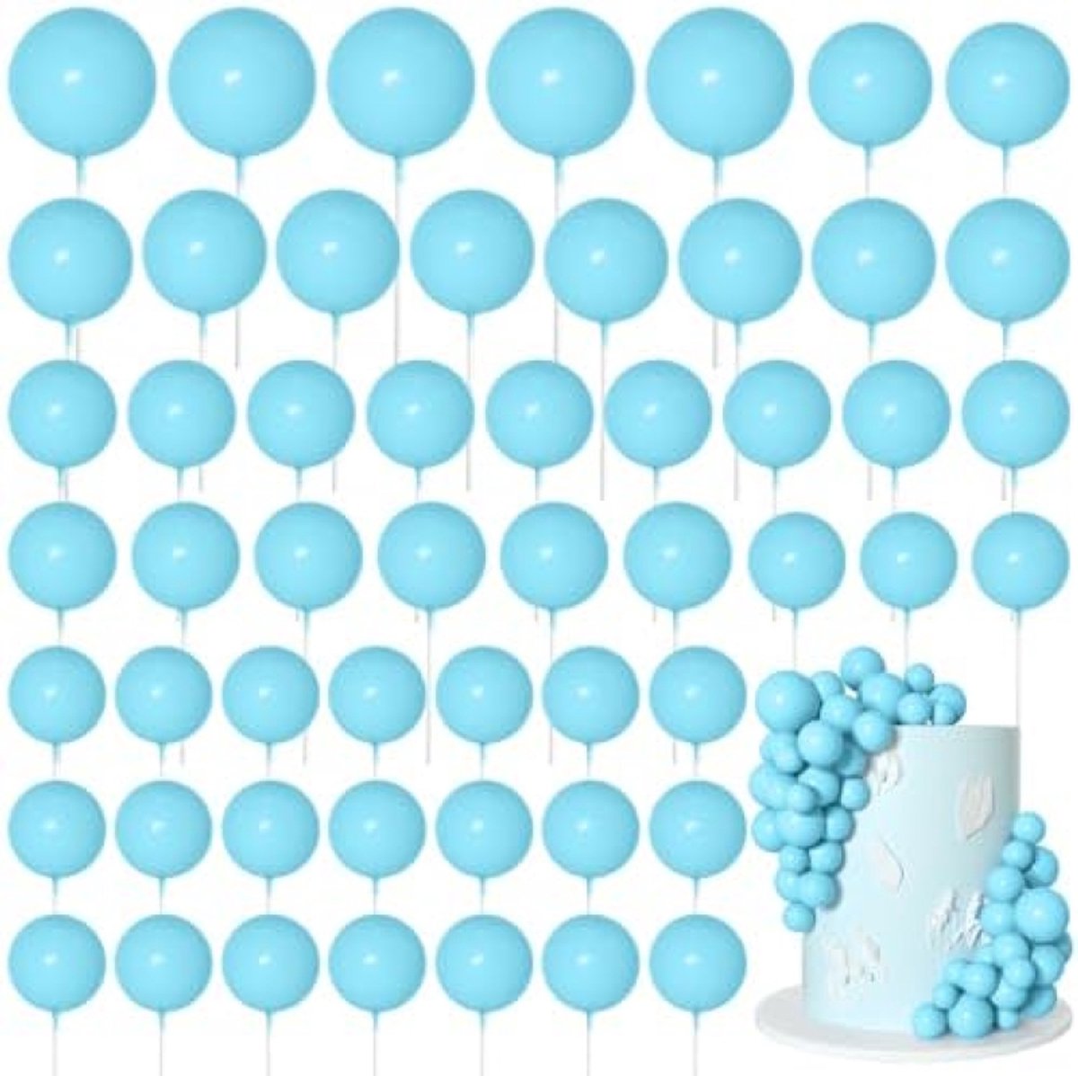 75 stuks lichtblauwe taartdecoratieset: schuimballen, mini-ballonnen, taartplectrums - perfect voor verjaardag, huwelijksfeesten en meer