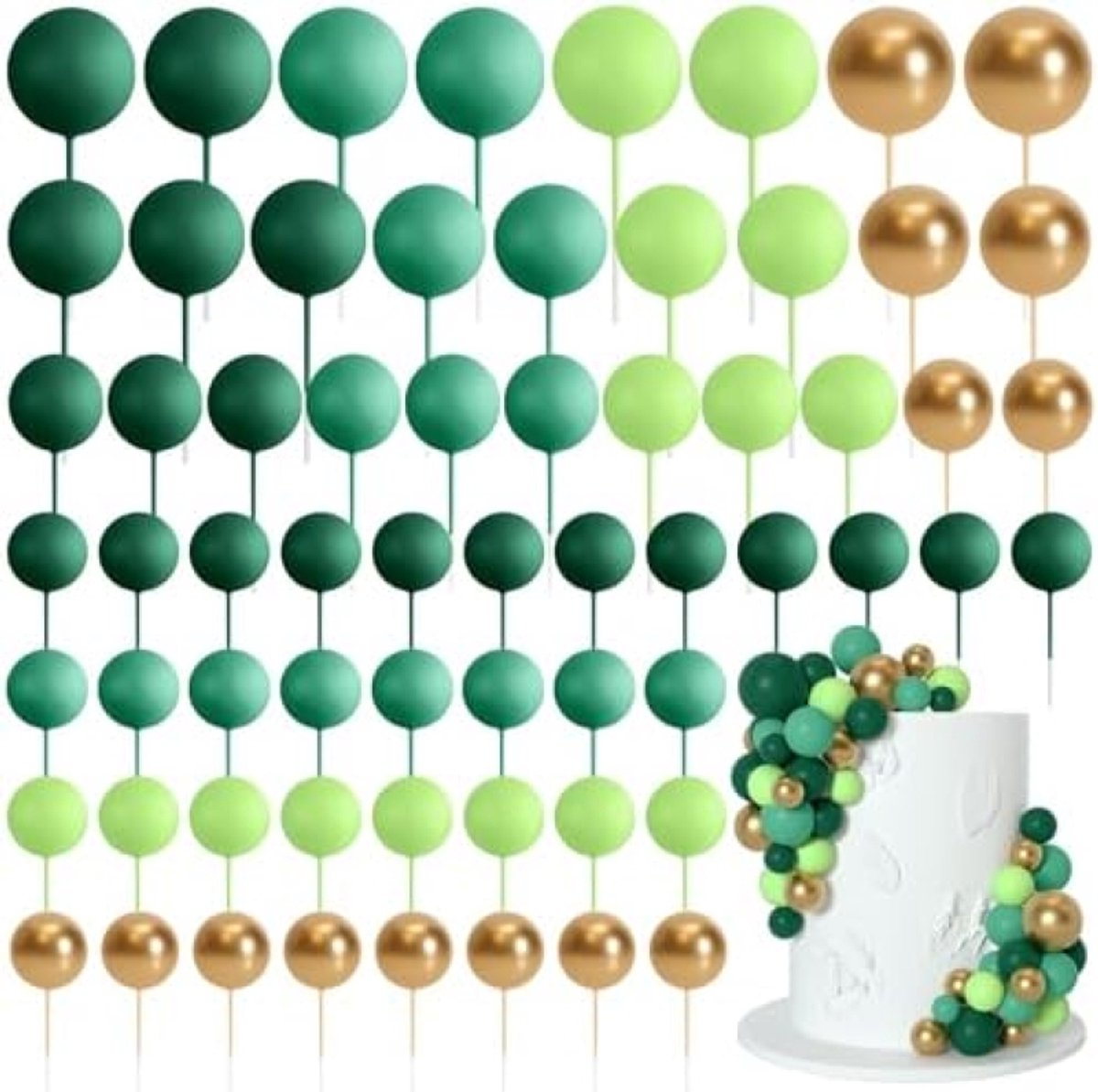 75 stuks taartballen set - taarttoppers in verschillende maten en kleuren voor feestdecoratie - schuim ballen voor cake decoratie - verjaardag, bruiloft, baby shower en meer