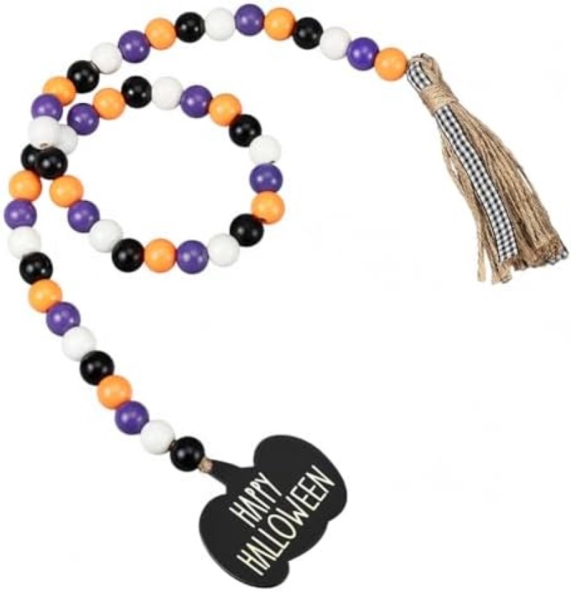 Halloween Kralenslinger met Kwast Decoratie - Feestelijke Houten Versiering