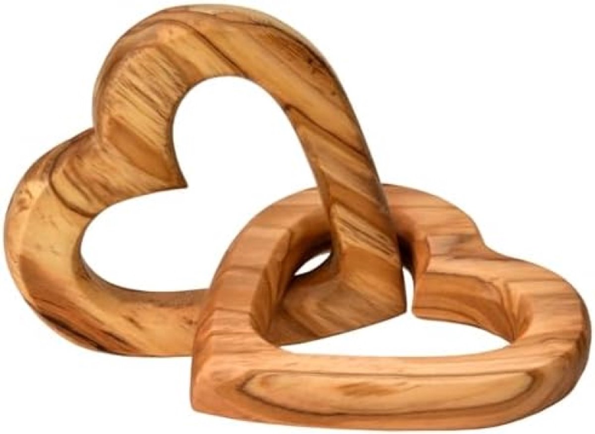 Olijfhout verbonden harten - Romantisch huwelijkscadeau voor pasgetrouwden, Valentijnsdag, verjaardag - Handgemaakt in Bethlehem - 5 cm