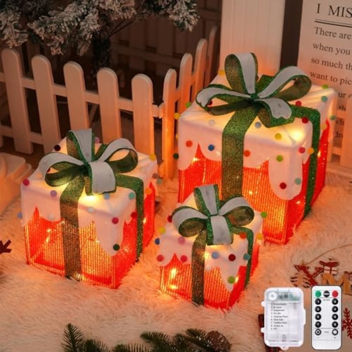 ST TRADING Kerstverlichte Geschenkdozen Set - 3 Delig met Afstandsbediening
