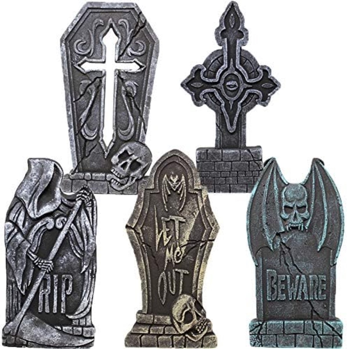 Set van 5 Grafstenen voor Halloween Decoratie met Metalen Pinnen