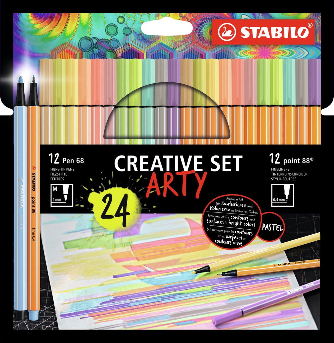 STABILO ARTY Creative Set Pen 68 & Point 88 Pastel Combi Etui 24 Stuks