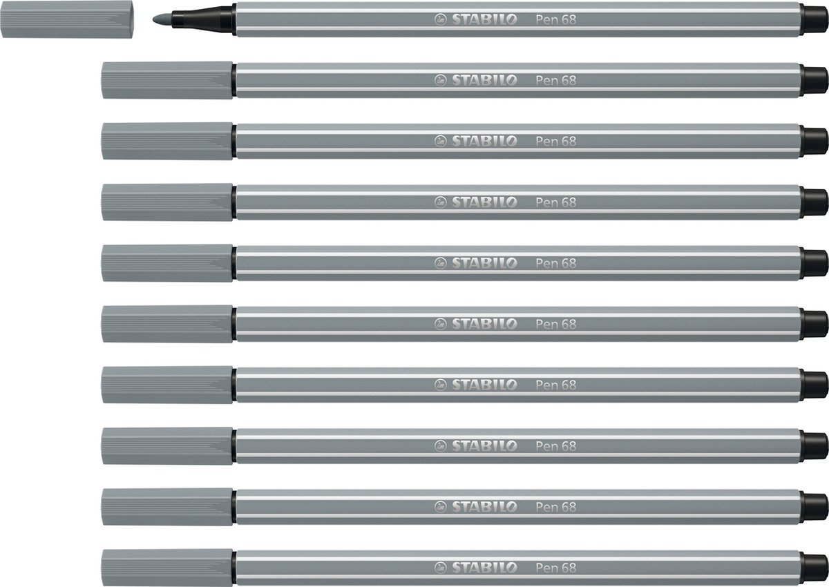 STABILO Pen 68 - Premium Viltstift - Middel Koud Grijs - Doos 10 stuks