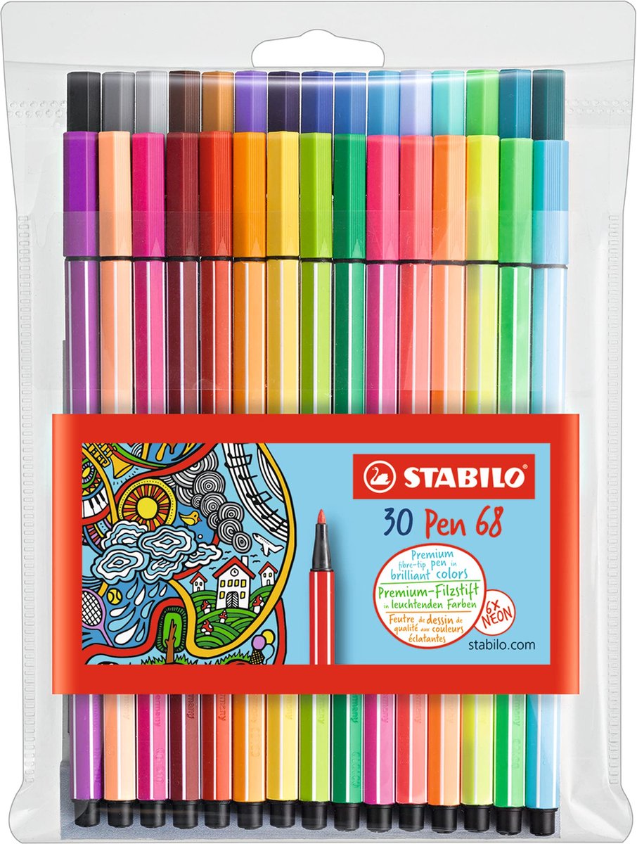 STABILO Pen 68 viltstift Medium Meerkleurig 30 stuk(s)