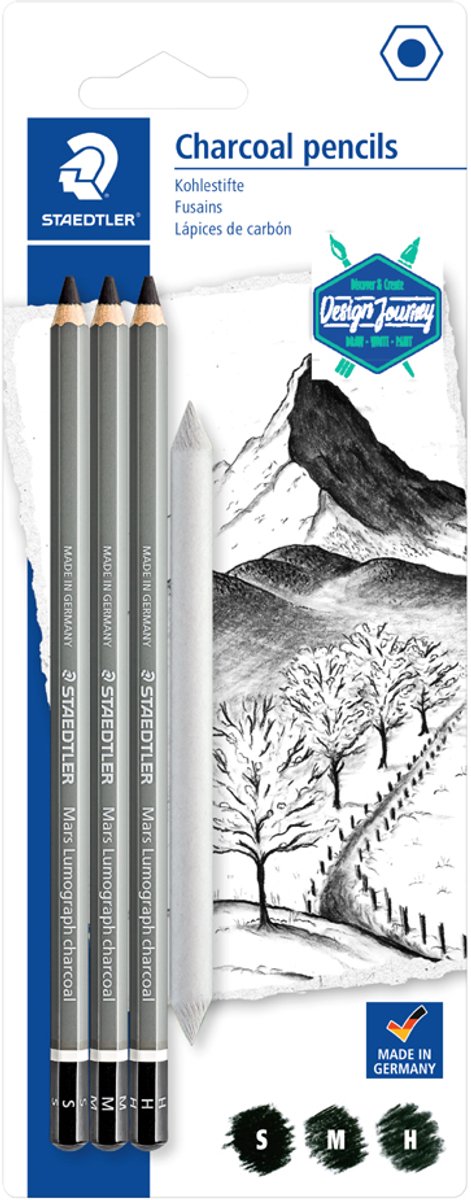 STAEDTLER houtskoolpotlood Mars Lumograph charcoal, 4 op blister