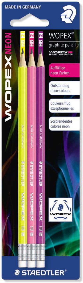 Wopex neon potlood met gom - BK 3 st