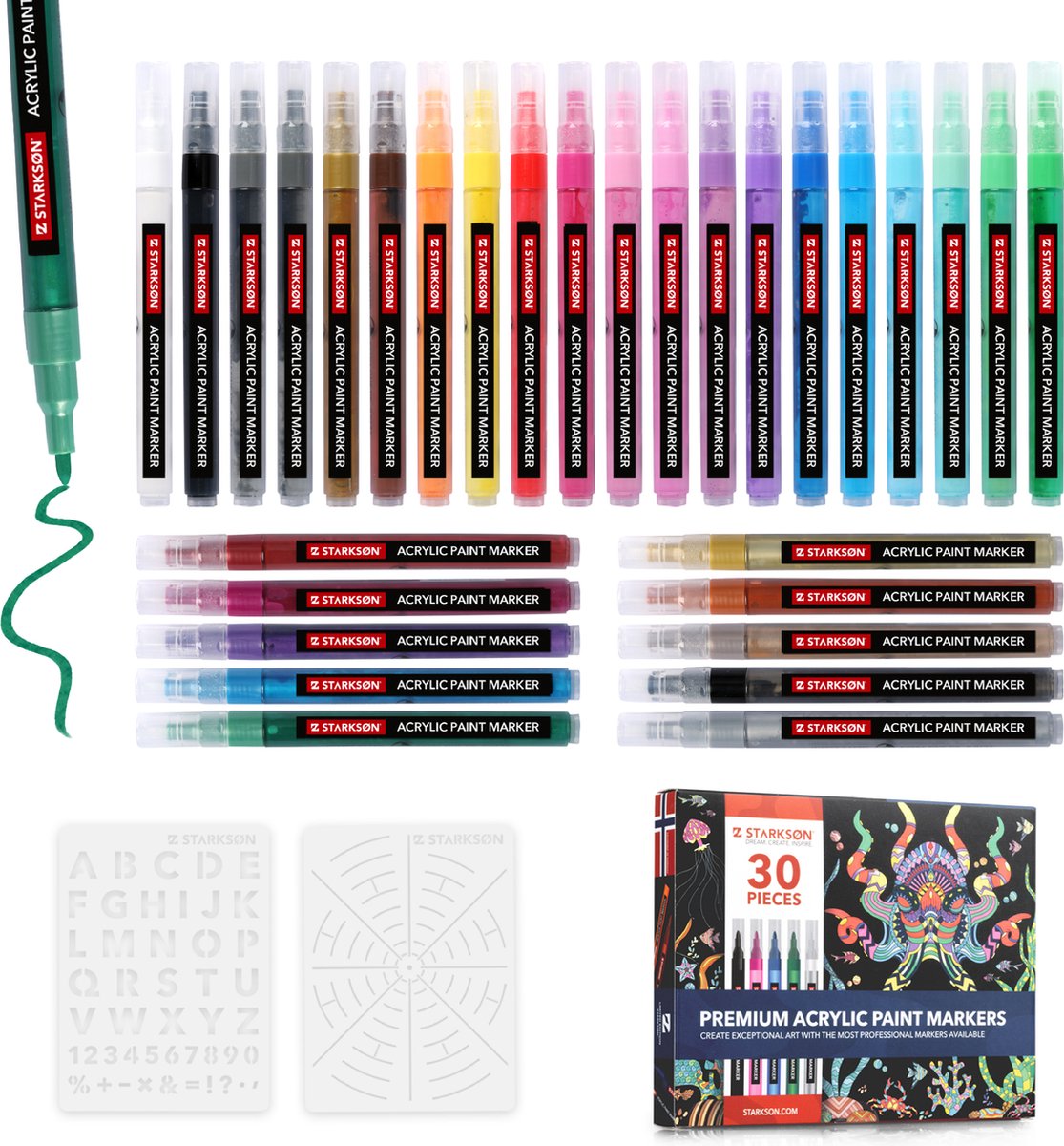 STARKSØN® 32 Delige Acryl Marker Stiften Set