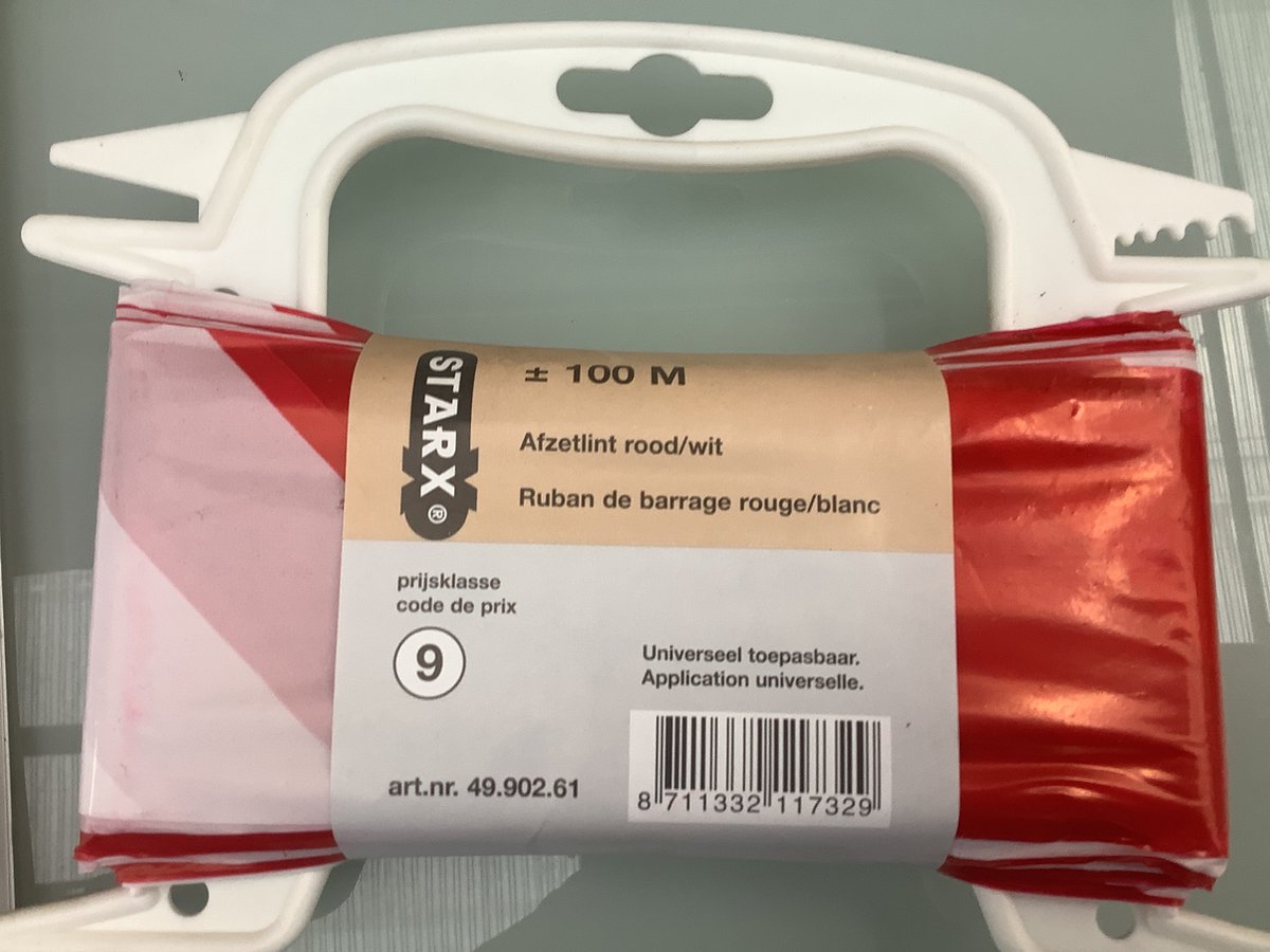 Starx afzet lint. 100 meter. Rood /Wit. Calamiteiten. Grens.