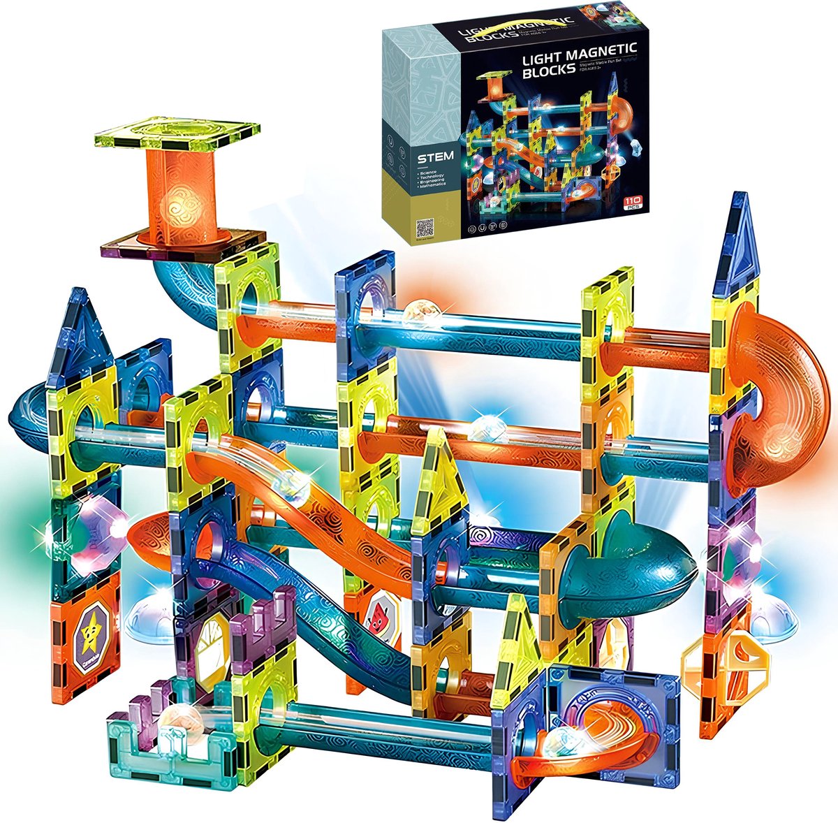 Licht Magnetische Blokken - 110 Stuks - 3D Magnetisch Speelgoed - Magnetische Bouwset met Verlichting - Light Magnetic Blocks