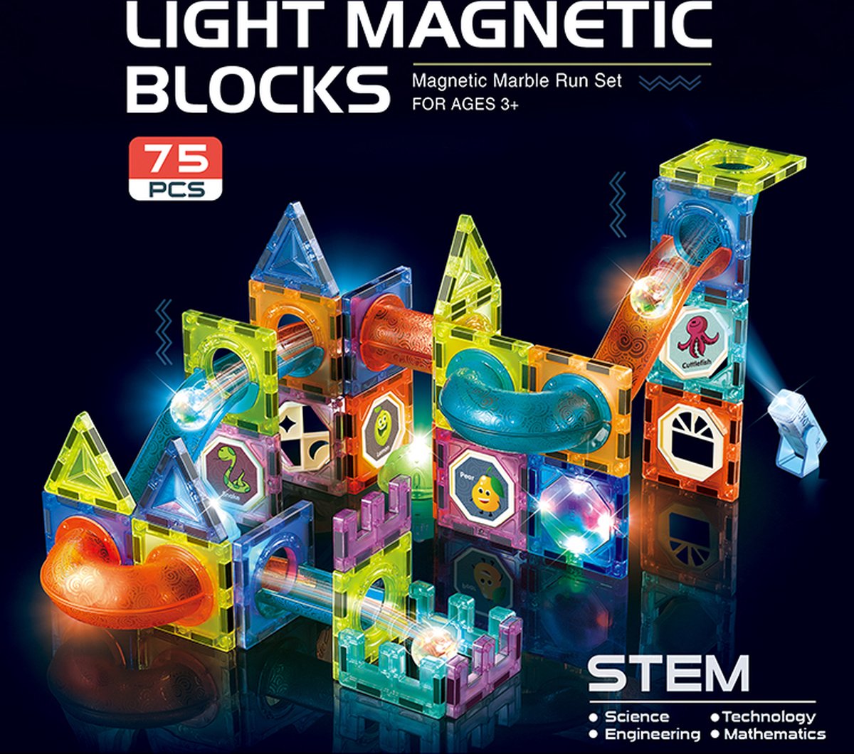 Nieuwe Licht Magnetische Blokken-75 Stuk-3D Magnetisch Speelgoed- Magnetische Bouwset met Verlichting-Light Magnetic Blocks