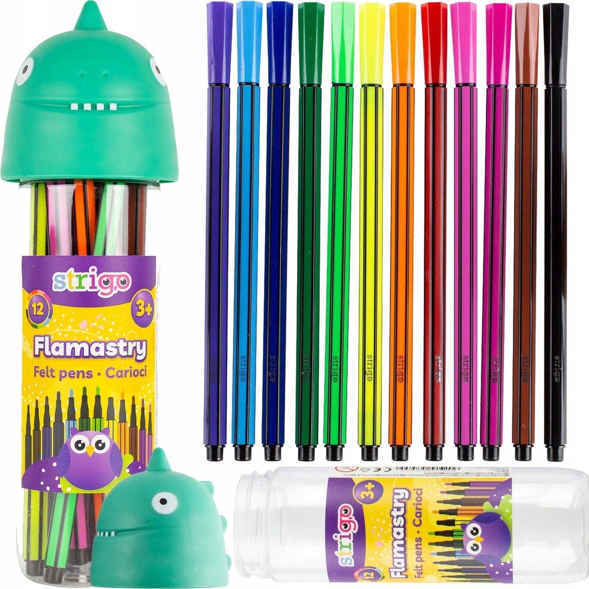 STRIGO Fijne Stiften 12 Kleuren Dinosaurus Case