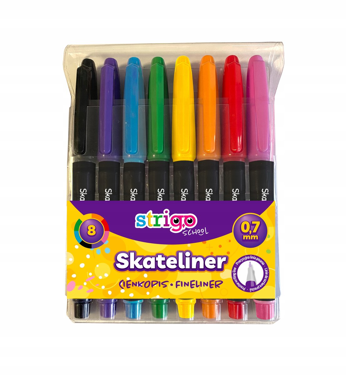 Strigo Skateliner Fineliner Set - 8 levendige kleuren, 0,7 mm