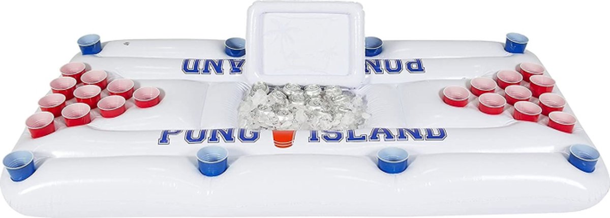 SuperTilt® - Beerpong Luchtbed met Koelvak - Bierpong Zwembad - Drankspel - Poolparty - 180 x 100cm Wit