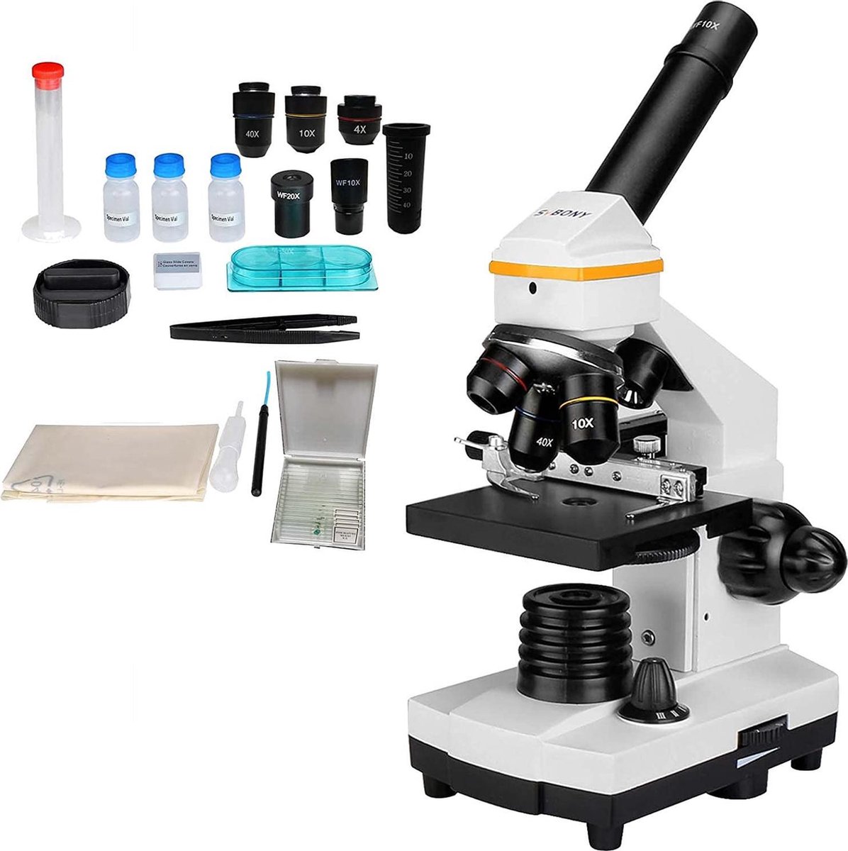 Svbony SV601 - Biologische Microscoop -  Aansluiting studentenmicroscoop - 40X-1600X Dual Lighting - Dual Power - Mechanisch monoculair podium - Microscoop voor studenten Wetenschap - Biologie Enthousiasme