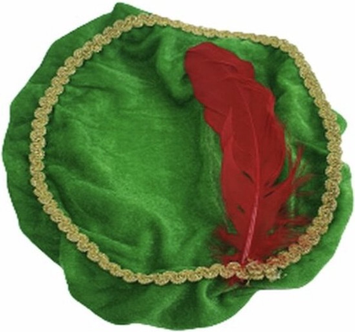 pietenmuts - unisex - groen met rode veer & goud detail - morgen in huis - kinderen - pieten baret - sinterklaas - velours - unisex