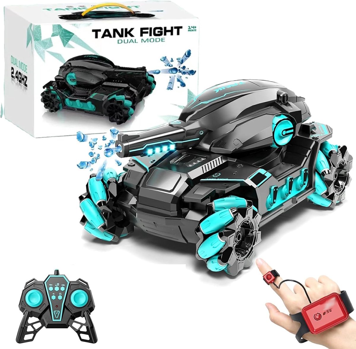 RC Buggy RC Tank Speelgoedauto voor Kinderen met Waterbommen en Mist, Cadeau 2-in-1 RC Tank, Handschoenbediening, 4WD, 2.4GHz Afstandsbediening