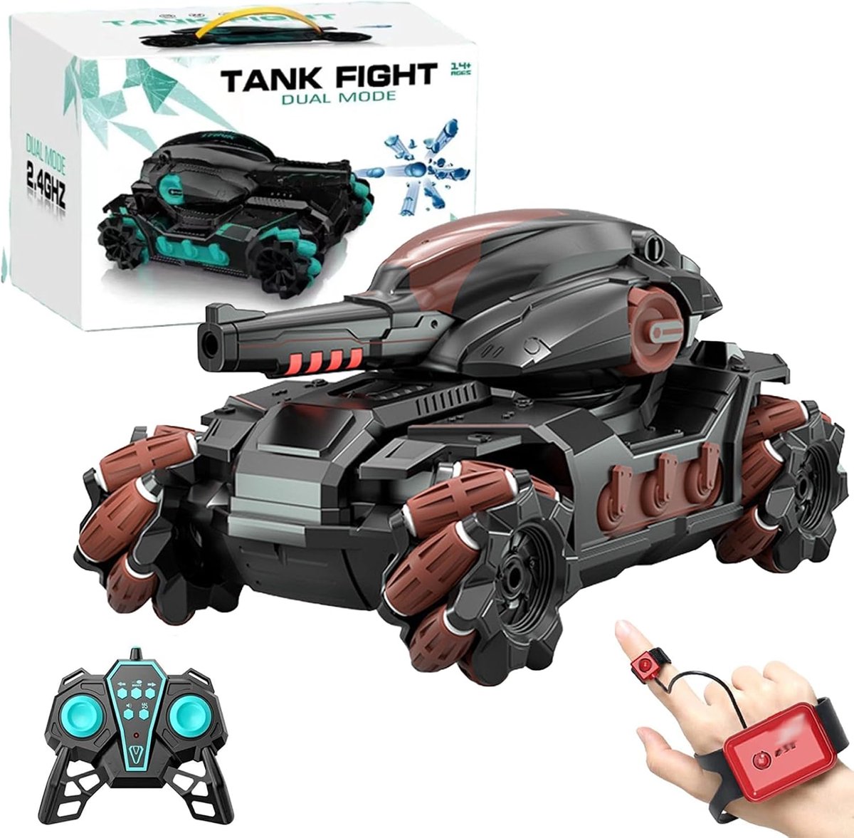 RC Buggy RC Tank Speelgoedauto voor Kinderen met Waterbommen en Mist, Cadeau 2-in-1 RC Tank, Handschoenbediening, 4WD, 2.4GHz Afstandsbediening
