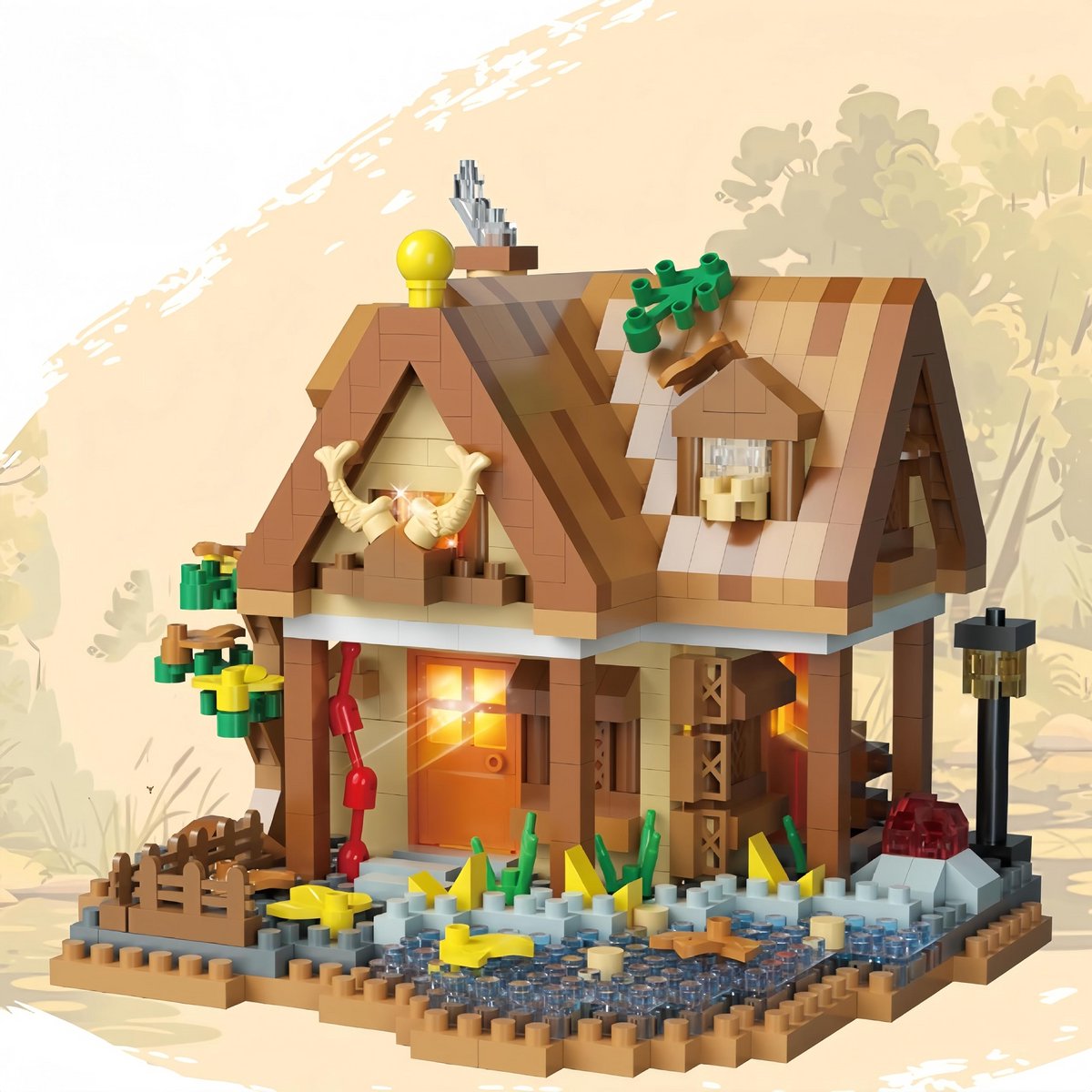 SWGOTA Bouwset - 3D puzzel - Miniatuur bosboomhut - 860-delige mini-bouwset - Boomhut en straatbeeld - Bureauversiering - Educatief bouwspeelgoed - Creatieve woondecoratie - Feestelijk cadeau - Gezellige blokhut